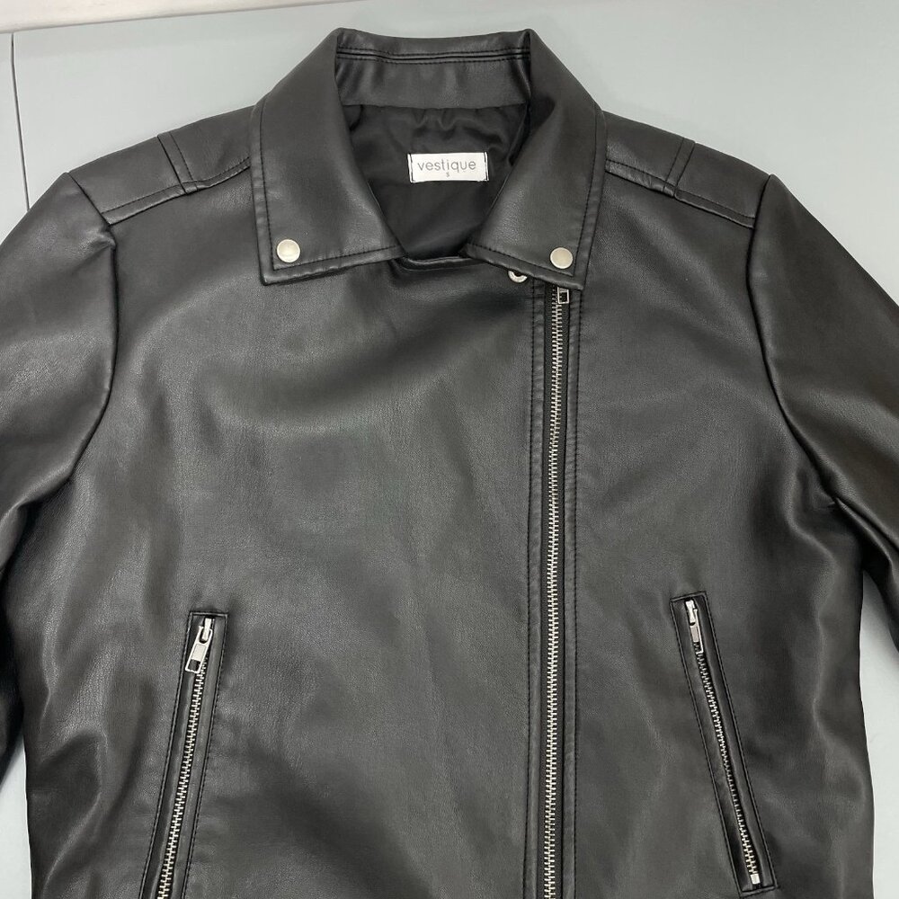 Vestique Faux Leather Jacket Biker Moto Motorcycle Zip Black Womens S - Picture 4 of 11
